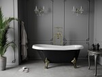 MEXEN/S - Retro voľne stojaca vaňa 150x73 cm biela / čierna nohy zlato , sifón chrom 53251507375-50