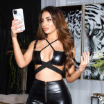 Sexy KouCla Leatherlook Crop Top Bondage Look black Einheitsgroesse