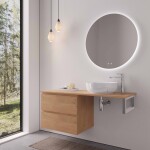 CERANO - Kúpeľňová skrinka Carole - dub medový + doska pod umývadlo Navira Slim - 18 mm + konzola chróm - 120x46x49,8 CER-606117