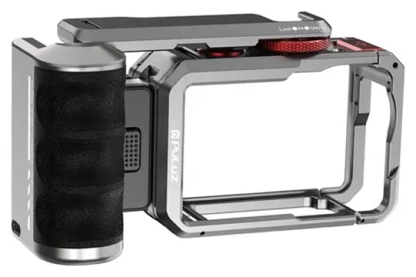 Puluz PU1077TS / Rozširujúca klietka s rukoväťou / Pre DJI OSMO Action 6 / hliník / magnetický rýchloupinák / cold shoe (PU1077TS)