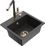 MEXEN/S MEXEN/S - Milo granitový drez 1-miska vrátane batérie Flora, čierna kropenatá 6505-76-670401-75-G