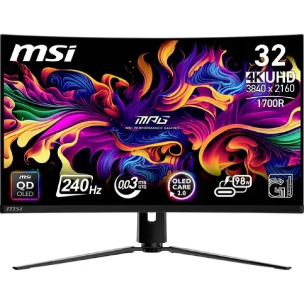 31.5" MSI MPG 321CURXDE QD-OLED čierna / UHD / QD-OLED / 16:9 / 0.03ms / 1500000:1 / 250cd-m2 / HDMI+DP+USB-A+USB-C / VES (9S6-3DD64T-005)
