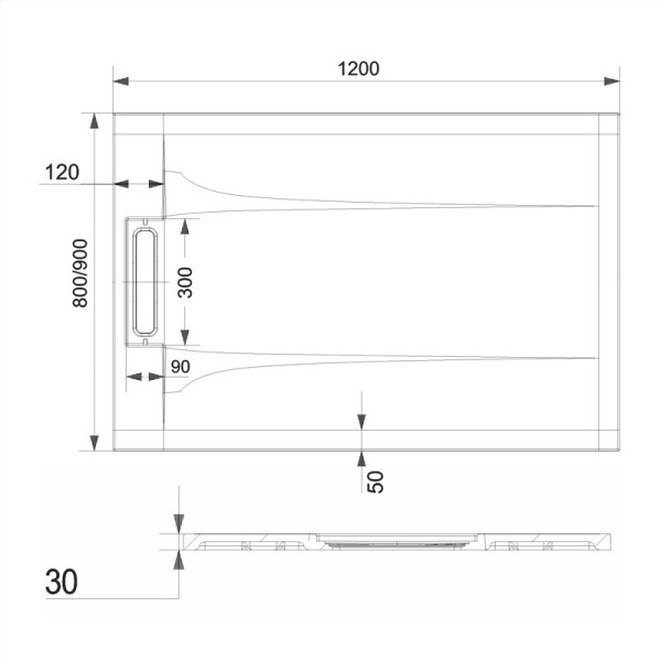 Mereo Obdĺžniková sprchová vanička s hran. krytom sifónu, 120x90x3cm, vr. sif., bez nožičiek, liaty mramor CV77KS