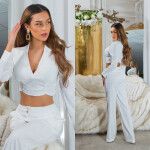 Sexy Musthave Crop Blouse with V-Neck & collar white Einheitsgroesse