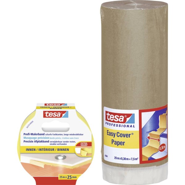Tesa krycí papier tesa® Easy Cover svetlohnedá, žltá vrátane maliarske pásky PRECISION INDOOR 25 mx 25 mm, popisovateľné, vysoká odolnosť proti roztrhnutiu,