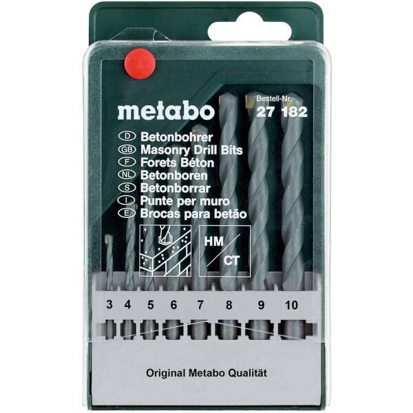 Metabo 627182000 sada vrtákov do betónu 8-dielna 3 mm, 4 mm, 5 mm, 6 mm, 7 mm, 8 mm, 9 mm, 10 mm 8 ks; 627182000