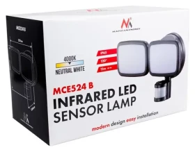 Maclean MCE524 B čierna / Vonkajšie nástenné svietidlo / PIR senzor / 20W / 1500lm / 4000K / IP65 (MCE524 B)