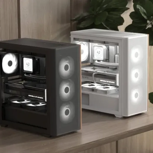AeroCool D501A-G-WT-v2 biela, drevo / Skriňa / Midi Tower / ATX / Mesh / ARGB / bez zdroja (ACCM-DS01043.21)