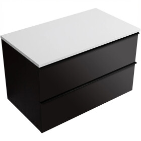 CERANO - Kúpeľňová skrinka Velora - čierna matná, úchytka čierna + doska z lit. mramoru Elanys - 12 mm - biela matná - 100x54,2x46,5 CER-679431