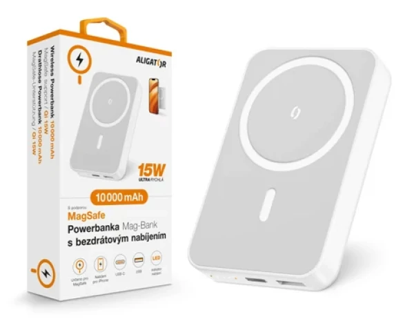 Aligator MagSafe Powerbanka Mag-Bank s bezdrôtovým nabíjaním / 10 000 mAh / biela (AMS04WT)