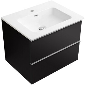 CERANO - Kúpeľňová skrinka Velora - čierna matná, úchytka chróm + keramické umývadlo Novo - biela lesklá - 61x54,5x46,5 CER-979894