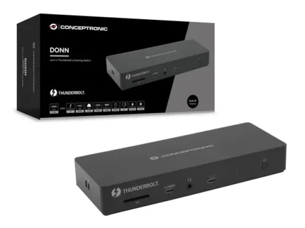 Conceptronic dokovacia stanica Thunderbolt 4 čierna / Dokovacia stanica / 2x Thunderbolt 4 / HDMI 8K / 96W PD / 2,5GbE (DONN30B)
