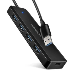 Axagon HUE-C1A, 4X USB 5Gbps TRAVEL húb, USB-C napájací konektor, kábel USB-A 19cm (HUE-C1A)