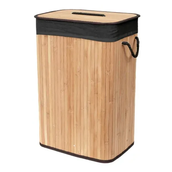 Compactor Kôš na bielizeň Bamboo - obdĺžnikový čierna / 90 L / 45 x 35 x v60 cm / bambus