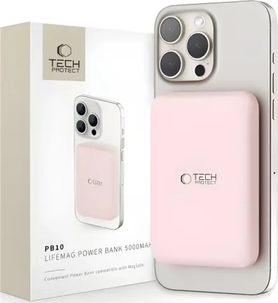 Tech-Protect PB10 Lifemag ružová / Powerbanka / MagSafe / 5000 mAh (5906302309528)