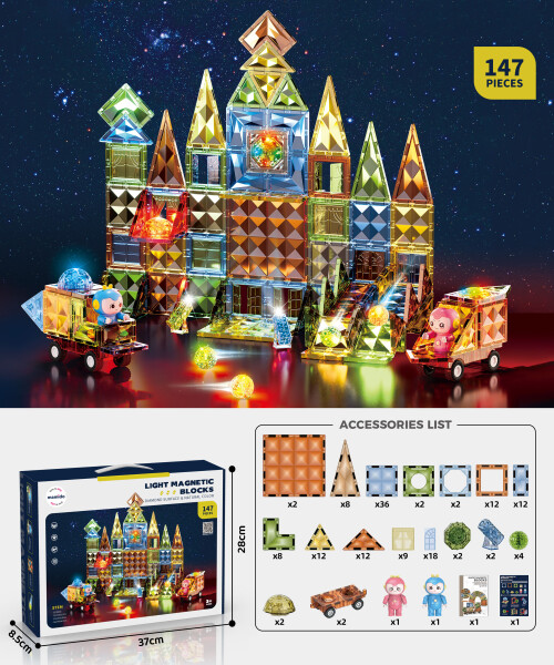 Mamido Mamido Magnetická svietiaca stavebnica 147 dielov Crystal Max