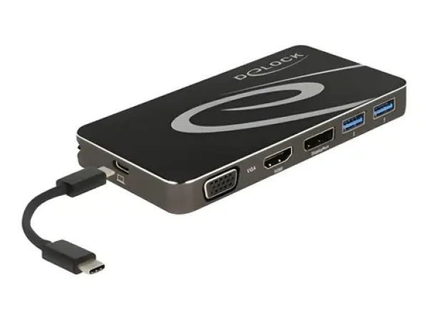 DeLock 87773 čierna / Dokovacia stanica / USB-C 3.2 / DP + HDMI + VGA / PD 100W (87773)