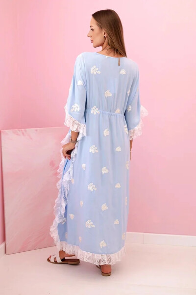 Dámsky boho plášť z viskózy s čipkou modrý UNI