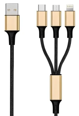 2GO 3in1 čierna, zlatá / Nabíjací kábel / USB-A na USB-C, Micro-USB, Lightning / 1,5 m / 3 A (797152)