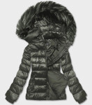 Krátka dámska zimná bunda v khaki farbe (YP-20129-6) odstíny zelené XXL (44)