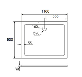 H K - THOR Sprchová vanička z liateho mramoru, obdĺžnik, 110x90x3 cm SE-THOR-11090