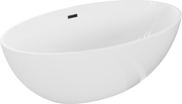 MEXEN/S - Nike voľne stojaca vaňa 175 x 100, biela, sifón a prepad čierna 54071751000-70