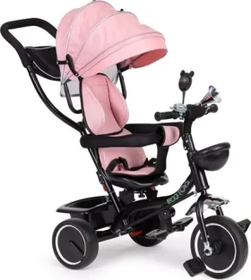 ECOTOYS Trojkolka so strechou a vodiacou tyčou ružová (JM-066-9 PINK)