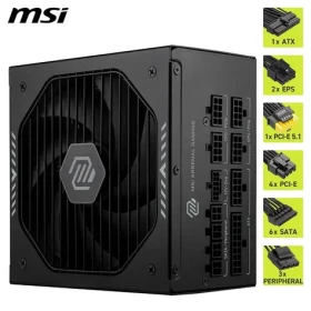 MSI MAG A1000PLS PCIE5 čierna / Zdroj / 1000W / ATX 3.1 / PCIe 5.1 / 80 PLUS Platinum (306-7ZPNY11-CE0)