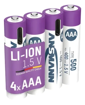 Ansmann 1311-0028 biela/fialová / Nabíjacie batérie / Li- ION / AAA (Micro) / 1,5 V / 500 mAh / 4 ks (1311-0028)