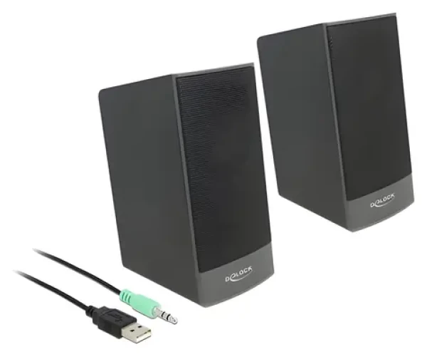DeLock čierna / PC reproduktory / 2.0 / 3W RMS / USB napájanie / 3,5 mm jack (27001)