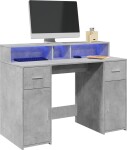 VidaXL Biurko z podświetleniem LED, betonowa szarość, 120x55x91 cm