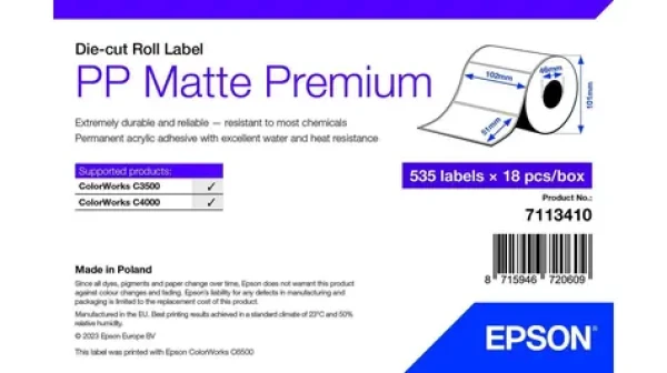 Epson PP Matte Label Premium 102x51 mm / Etikety / Die-cut role / 535 ks / vodeodolné (7113410)