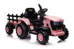 Mamido Mamido Detský elektrický traktor s vlečkou 12V 7Ah EVA kolesá ECO koža ružový