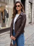 Dámska bunda v štýle Ramones z ekokože, tmavohnedá, FashionStreet TY5729 M