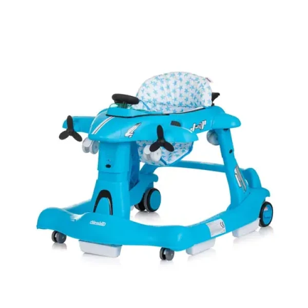 CHIPOLINO Chodítko interaktívne Airplane 3v1 modrá / od 6 mesiacov (PRAP02403BL)