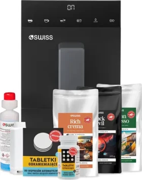 4Swiss A23 Siena / Pákový kávovar / súprava 3× 500 g zrnkovej kávy / čistiace prostriedky a filter