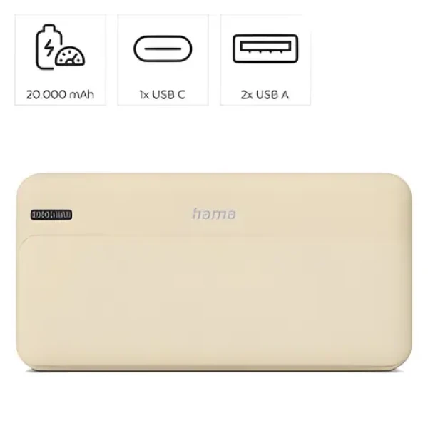 HAMA Pocket 20 piesková / Powerbanka / 20000 mAh / 2x USB-A / 1x USB-C / 5V / 2,1A