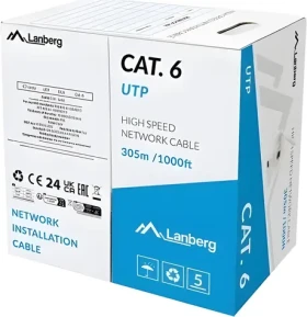 Lanberg UTP kábel drôt sivý / Cat6 / CCA / 305 m (LCU6-15CC-0305-S)