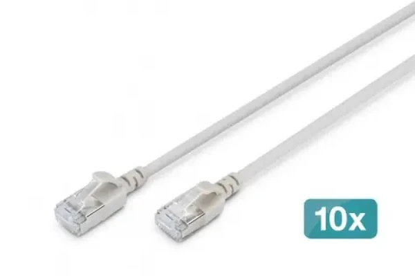Digitus CAT6A Slim šedá / Patch kábel / F/FTP / 1 m / 10 Gbit / s / 10 ks (DK-1632-A-010S-10)