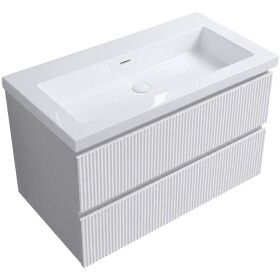 CERANO - Kúpeľňová skrinka Carole - biela matná ryhovaná + umývadlo z lit. mramoru Ovo - biela lesklá - 100,5x53x46,5 CER-868414
