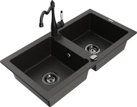 MEXEN/S MEXEN/S - Mario granitový drez 2-bowl vrátane batérie Carla, čierna/zlatá metalik 6504-75-670700-70-B
