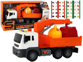 Mamido Smerná auto so žeriavom, frikčný pohon, zvuky, oranžová 1:16