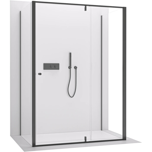 CERANO - Trojstenný sprchovací kút Santini UL/P - 6 mm - čierna matná, transparentné sklo - 120x80x195 - pivotový CER-8050BD7875