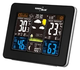 GreenBlue 46004 čierna / Meteostanica / bezdrôtové vonkajšie čidlo / DCF / fáza mesiaca (GB523)