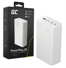 Green Cell Greencell PowerPlay 30 - Biely powerbank 30 000mAh, 22,5W, 4 porty