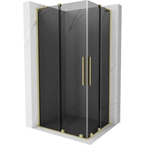 MEXEN/S - Velar L Duo sprchovací kút, posuvné dvere 90 x 80, grafit, zlato kartáčovaná 871-090-080-02-43-55