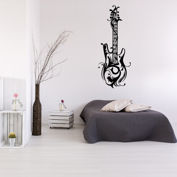 Veselá Stena Samolepka Dizajnová gitara Farba: čierna, Veľkosť: 60 x 22 cm