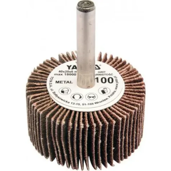 YATO Kotúč lamelový radiálny 40x20 P-60 s hriadeľom 6 mm / Kotúč lamelový radiálny / Zrnitosť P60 / Stopka 6 mm