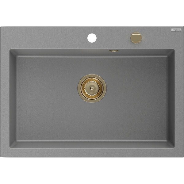 MEXEN/S MEXEN/S - Elix granitový drez 1-miska 700 x 500 mm, sivý, sifón zlatá 6526701005-71-G