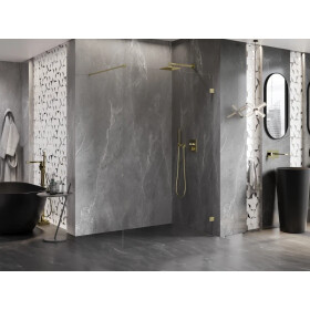MEXEN/S - Lunar Sprchová zástena WALK-IN pravá 100 x 200, transparent 8 mm, zlato kefovaná 830-100-000-55-00-P